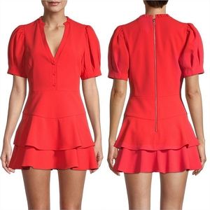Alice + Olivia Val Puff Sleeves Skort Romper In Bright Poppy Size 8